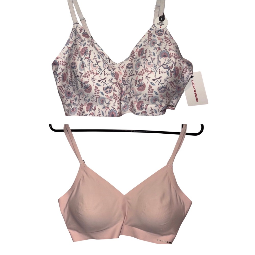 NWT Lucky Brand Laser Lounge Bra Floral Wireless Bralette Seamless 2 Pack